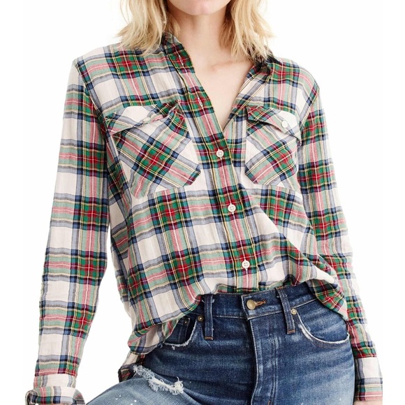 J. Crew Tops - J.Crew Oversized Button-up Shirt in Stewart Tartan